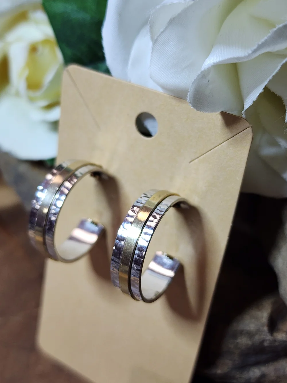Hammered Hoop Statement Earrings — Silver & Gold Toned